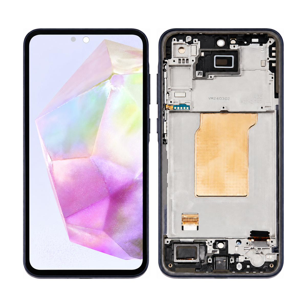 Phone screen assembly 1557293 — front and back, official pattern visual adaptation, unified layout test