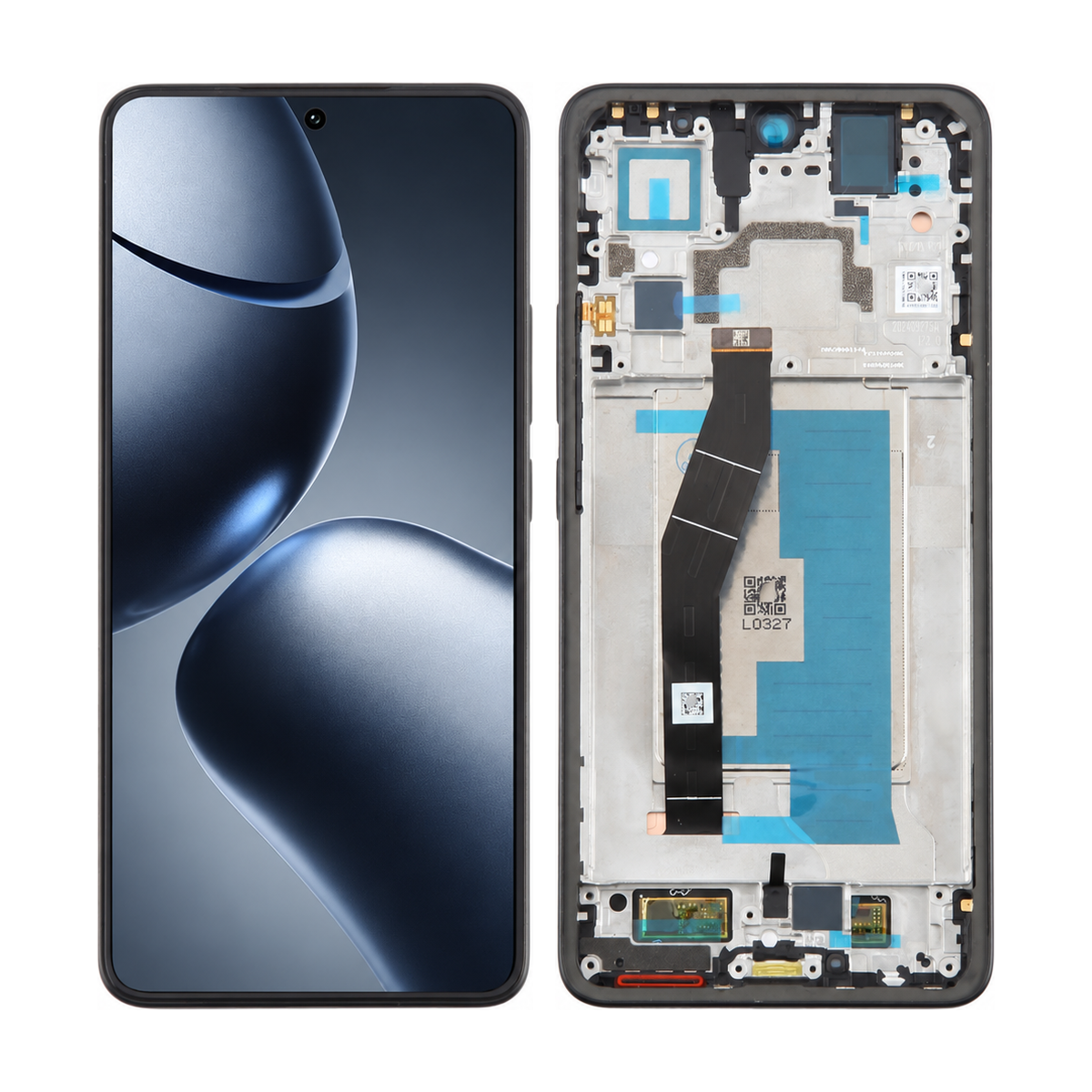 Phone screen assembly 1561468 — front and back, official pattern visual adaptation, unified layout test