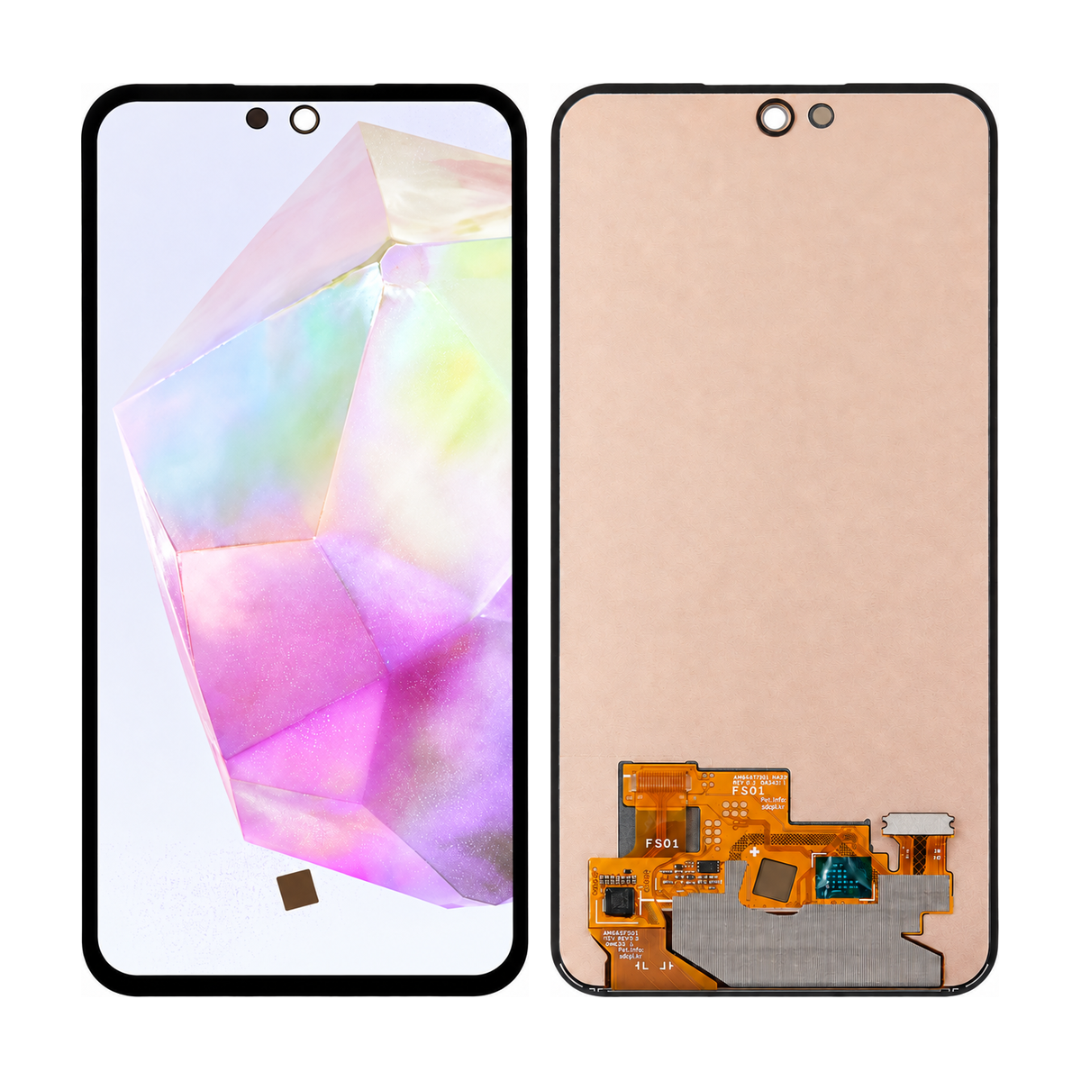 Phone screen assembly 1565312 — front and back, official pattern visual adaptation, unified layout test