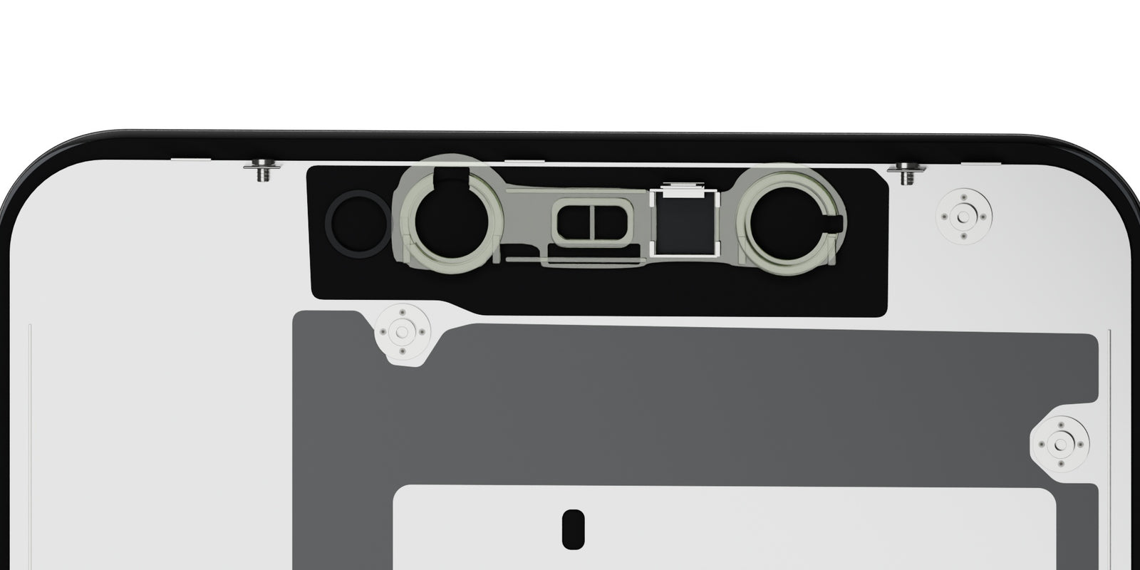 Close-up of the display top bracket and openings